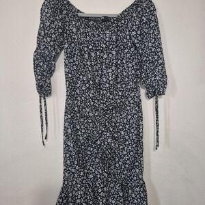 ZARA Floral Black and White Dress